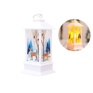 Christmas Flame Lantern Christmas Decoration LED Luminous Ornament Candlestick Lamp, Size: Large 77 x 77 x 195mm (White Elk)