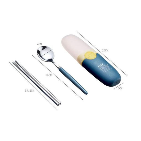 2 in 1 Simple Child Student Travel Portable 304 Stainless Steel Spoon Chopsticks Cutlery Set (Blue) - Image 3