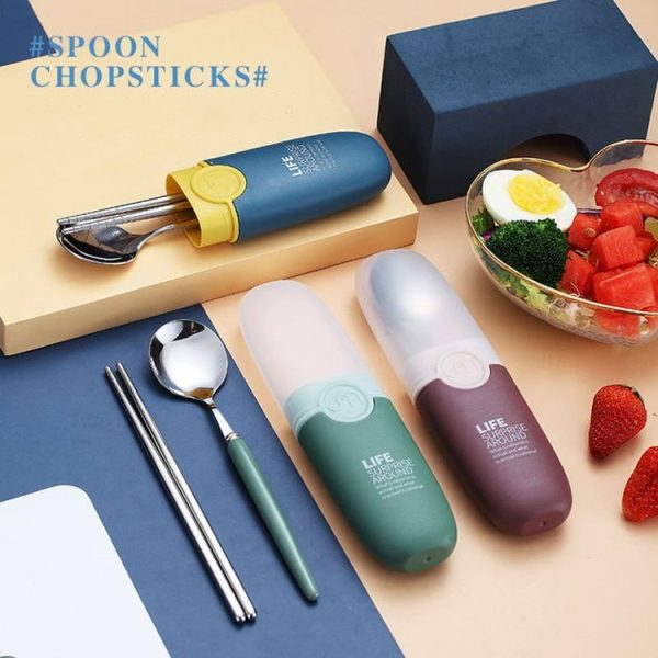 2 in 1 Simple Child Student Travel Portable 304 Stainless Steel Spoon Chopsticks Cutlery Set (Blue) - Image 7