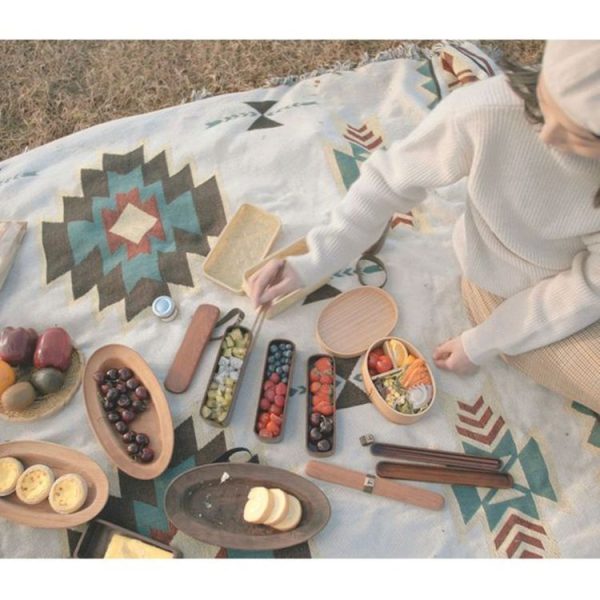 Wood Environmental Protection Tableware Portable Lunch Box Bento Box, Style: Double Layer (Paint Color) - Image 5