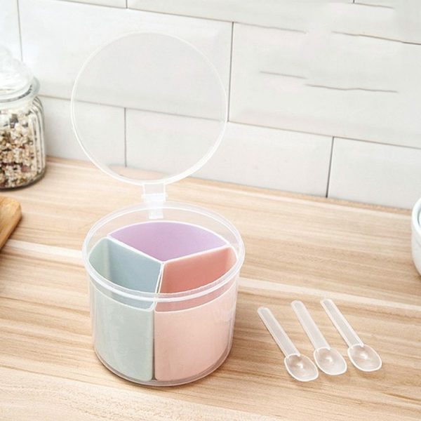 Household Kitchen Split Combined Fresh Box Three Grid Spice Box with Spoon, Style: Round