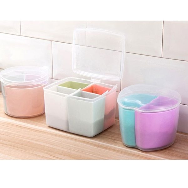 Household Kitchen Split Combined Fresh Box Three Grid Spice Box with Spoon, Style: Round - Image 3