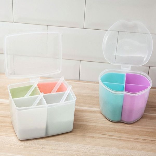 Household Kitchen Split Combined Fresh Box Three Grid Spice Box with Spoon, Style: Round - Image 4