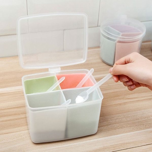 Household Kitchen Split Combined Fresh Box Three Grid Spice Box with Spoon, Style: Round - Image 6