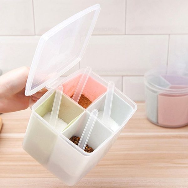 Household Kitchen Split Combined Fresh Box Three Grid Spice Box with Spoon, Style: Round - Image 7