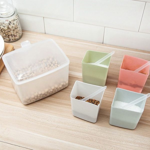 Household Kitchen Split Combined Fresh Box Three Grid Spice Box with Spoon, Style: Round - Image 8