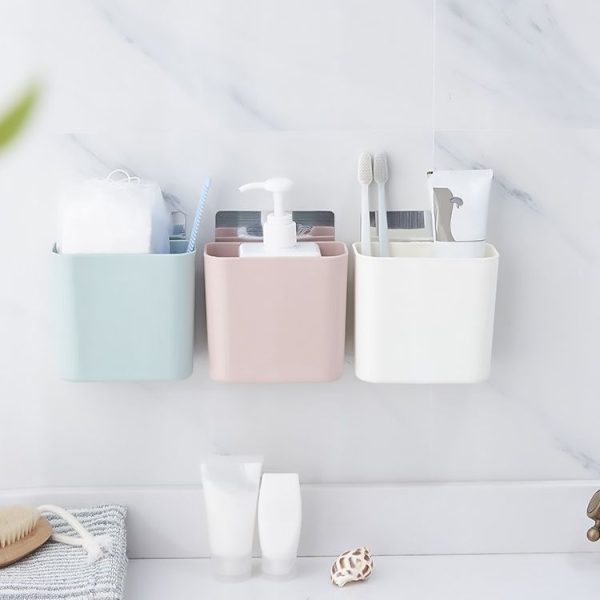Bathroom Rack Wall-mounted Suction Cup Free Punch Storage Box Washstand Toothbrush Toothpaste Rack (White) - Image 6