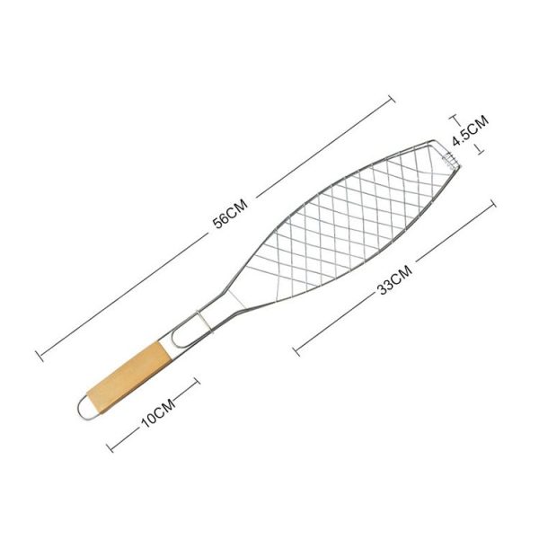 Chrome Plated Wooden Handle Single Fish Barbecue Net Clip Outdoor Grilled Fish Clip Barbecue Tool - Image 2