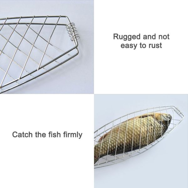 Chrome Plated Wooden Handle Single Fish Barbecue Net Clip Outdoor Grilled Fish Clip Barbecue Tool - Image 4
