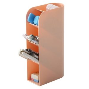 Multifunctional Home Furnishing Vertical Desktop Plastic Makeup Storage Box Student Stationery Pen Holder (Pink)