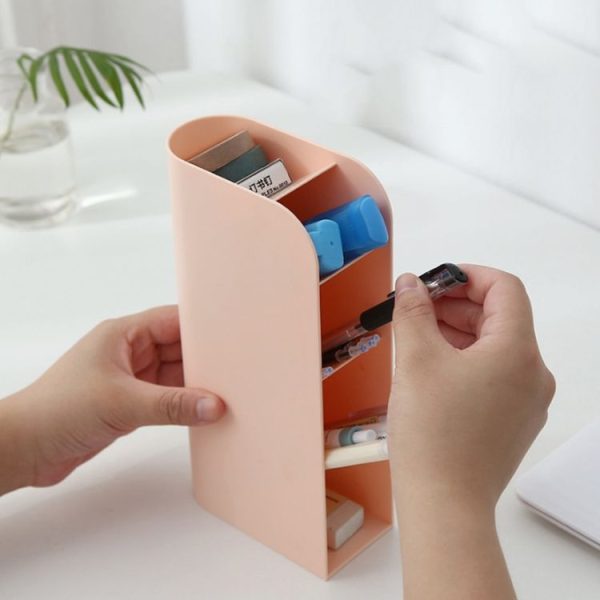 Multifunctional Home Furnishing Vertical Desktop Plastic Makeup Storage Box Student Stationery Pen Holder (Pink) - Image 11