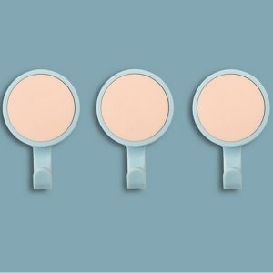 3pcs / pack Rotatable Wall-mounted Kitchen Hook Suction Cup without Trace Pasting Door Load-bearing Punch-Free Sticky Hook (Light Pink + Light Blue)
