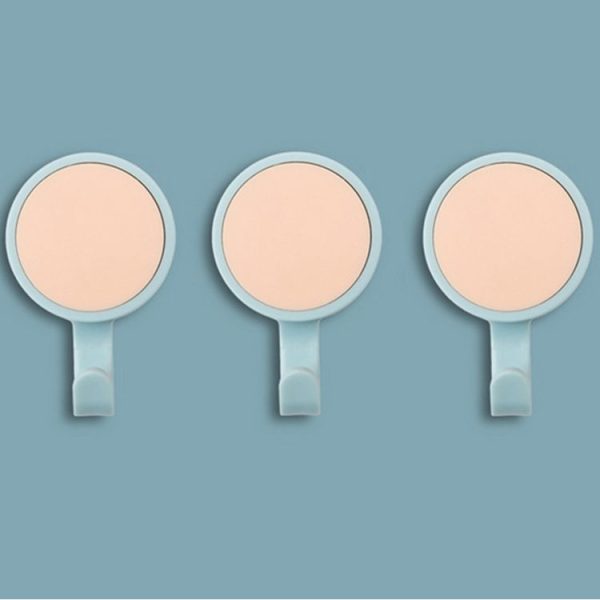 3pcs / pack Rotatable Wall-mounted Kitchen Hook Suction Cup without Trace Pasting Door Load-bearing Punch-Free Sticky Hook (Light Pink + Light Blue)