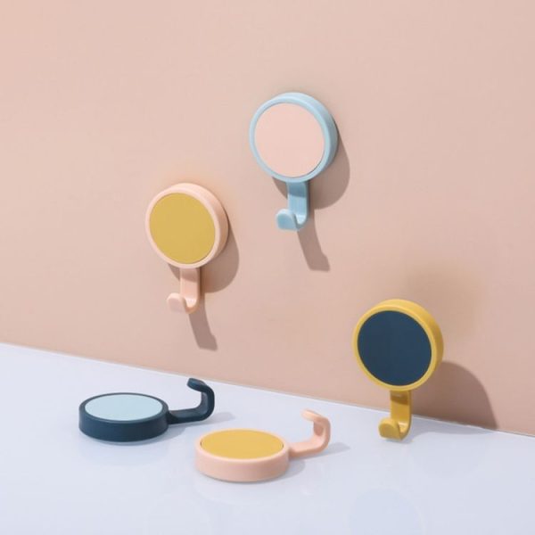 3pcs / pack Rotatable Wall-mounted Kitchen Hook Suction Cup without Trace Pasting Door Load-bearing Punch-Free Sticky Hook (Light Pink + Light Blue) - Image 4