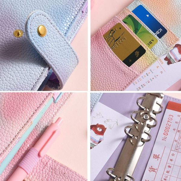 A7 PU Leather Macaron Notebook Symphony Pearl Paper Loose-leaf Cash Budget Book (Pink) - Image 6