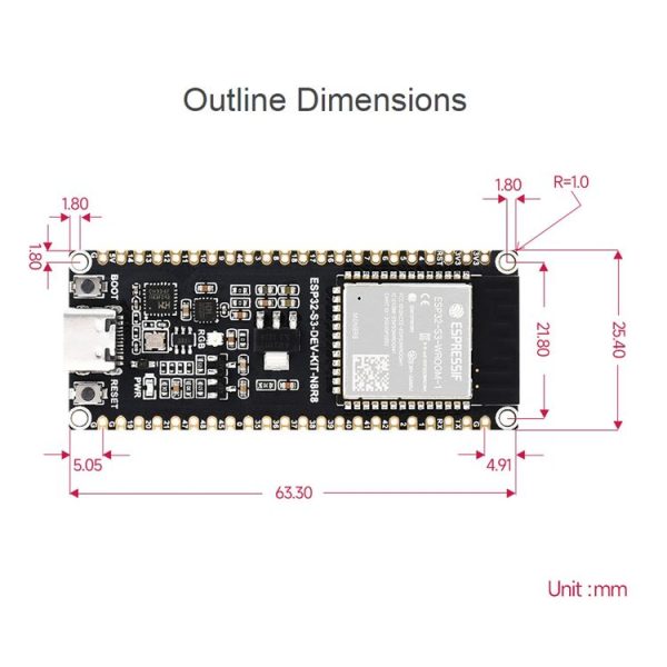 Waveshare ESP32-S3 Microcontroller 2.4GHz Wi-Fi Development Board ESP32-S3-WROOM-1-N8R8 Module Standard Ver. With Pinheader - Image 5