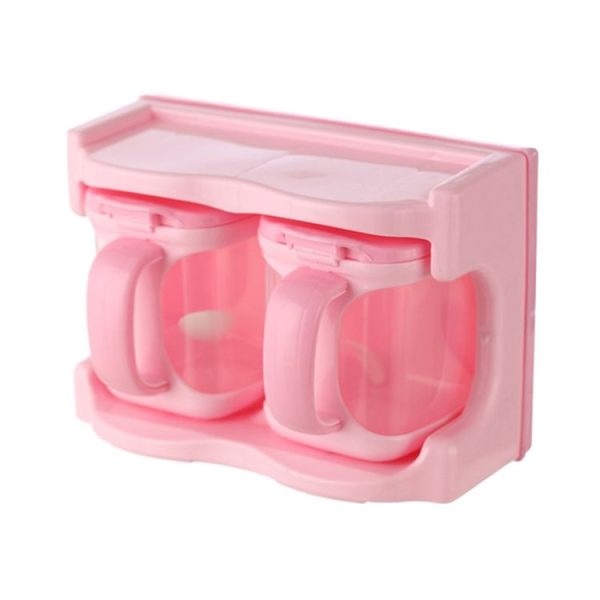 Plastic Seasoning Box Multi-purpose Combination Seasoning Rack Kitchen Supplies, Style: Two Grid (Pink) - Image 2