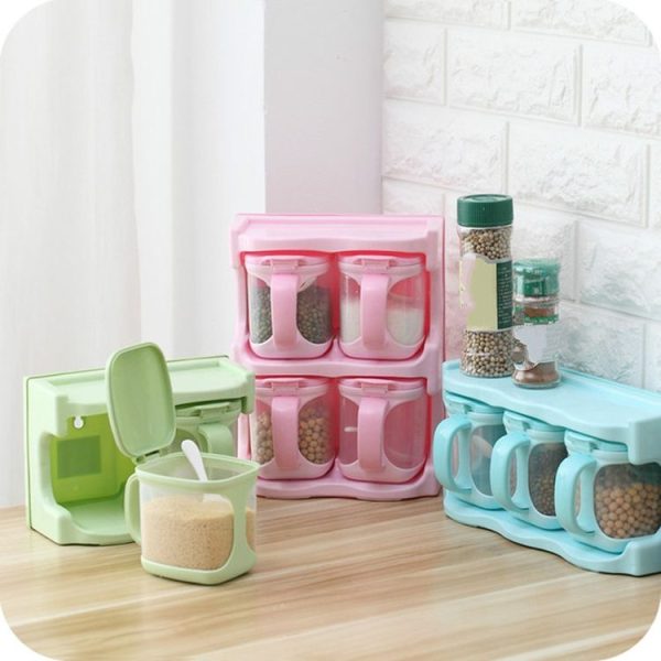 Plastic Seasoning Box Multi-purpose Combination Seasoning Rack Kitchen Supplies, Style: Two Grid (Pink) - Image 3