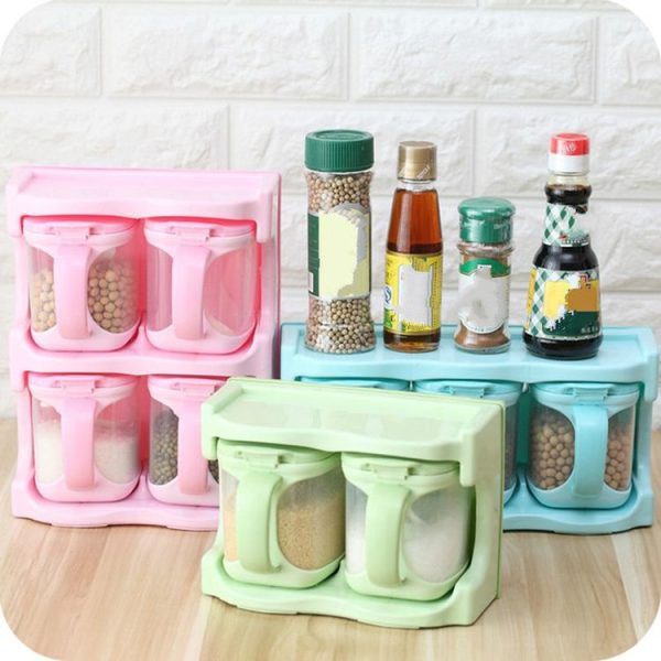 Plastic Seasoning Box Multi-purpose Combination Seasoning Rack Kitchen Supplies, Style: Two Grid (Pink) - Image 4