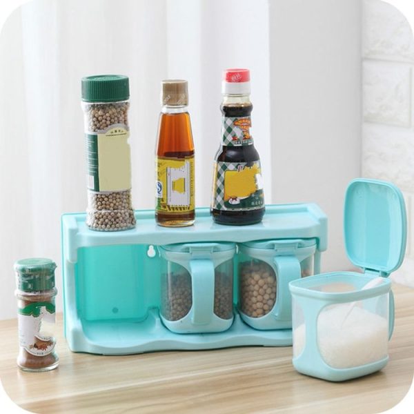 Plastic Seasoning Box Multi-purpose Combination Seasoning Rack Kitchen Supplies, Style: Two Grid (Pink) - Image 5