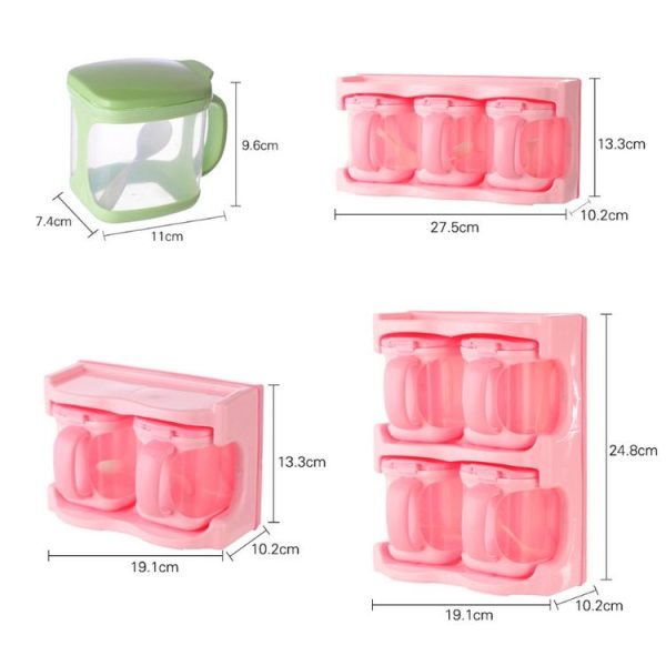 Plastic Seasoning Box Multi-purpose Combination Seasoning Rack Kitchen Supplies, Style: Two Grid (Pink) - Image 7