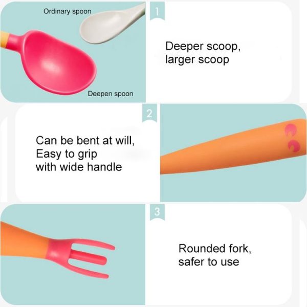 Baby Learning To Eat Bending Training Elbow Twisting Spoon Fork (Blue) - Image 11