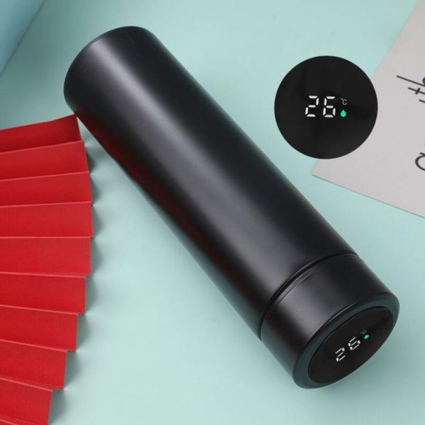 Smart Temperature Display 304 Stainless Steel Vacuum Flask Creative Business Cup For Male And Female Students, Style: High-quality (Black)