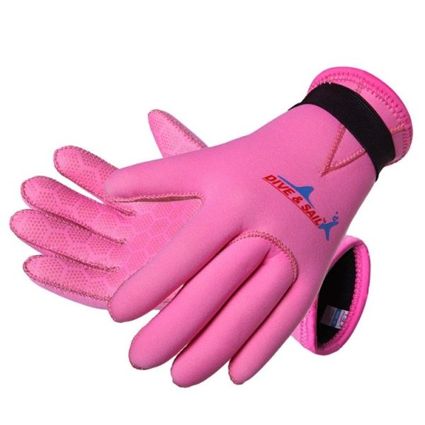 DIVE&SAIL 3mm Children Diving Gloves Scratch-proof Neoprene Swimming Snorkeling Warm Gloves, Size: L for for Aged 9-12 (Pink)