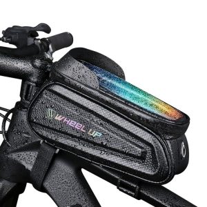 WHEEL UP Hard Shell Bicycle Bag Front Beam Bag Mountain Bike mobile Phone Touch Screen Tube Bag Riding Equipment (Colorful reflective models)