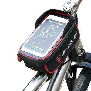 WHEEL UP Anti-splashing Bicycle Bag Front Beam Bag Riding Charter Front Bag Upper Tube Bag Mountain Bike Equipment Accessories (Black And Red)