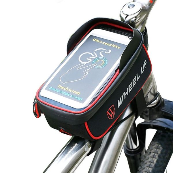 WHEEL UP Anti-splashing Bicycle Bag Front Beam Bag Riding Charter Front Bag Upper Tube Bag Mountain Bike Equipment Accessories (Black And Red)