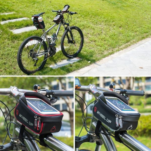 WHEEL UP Anti-splashing Bicycle Bag Front Beam Bag Riding Charter Front Bag Upper Tube Bag Mountain Bike Equipment Accessories (Black And Red) - Image 11