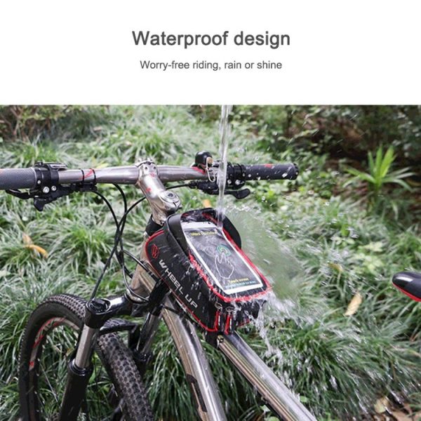 WHEEL UP Anti-splashing Bicycle Bag Front Beam Bag Riding Charter Front Bag Upper Tube Bag Mountain Bike Equipment Accessories (Black And Red) - Image 6