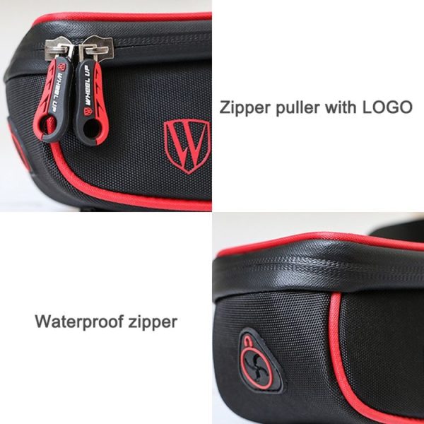 WHEEL UP Anti-splashing Bicycle Bag Front Beam Bag Riding Charter Front Bag Upper Tube Bag Mountain Bike Equipment Accessories (Black And Red) - Image 8