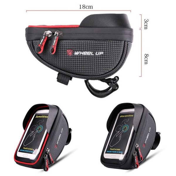 WHEEL UP Anti-splashing Touch Screen Bicycle Mobile Phone Bag Mountain Bike Front Beam Bag Riding Handlebar Bag, Style: Black - Image 2