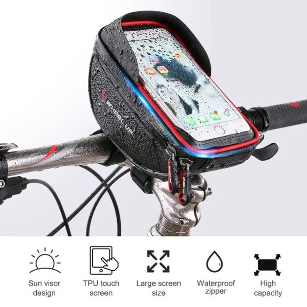 WHEEL UP Anti-splashing Touch Screen Bicycle Mobile Phone Bag Mountain Bike Front Beam Bag Riding Handlebar Bag, Style: Black - Image 3