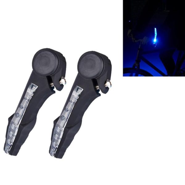 2 PCS Bicycle Horn Vice Handlebar Turn Signal Mountain Biker Handlebar Lamp Riding Accessories (Black Blue Light)