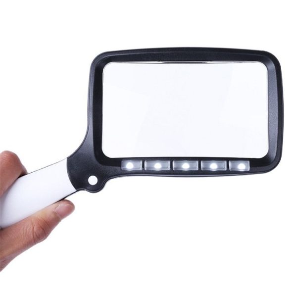 2X Handheld Folding Five LED Lights For Elderly People Reading Newspapers HD Acrylic Optical Lens Magnifying Glass - Image 3