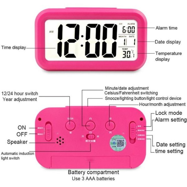 Temperature Type Lazy Snooze Alarm Mute Backlit Electronic Clock (Rose Red) - Image 7