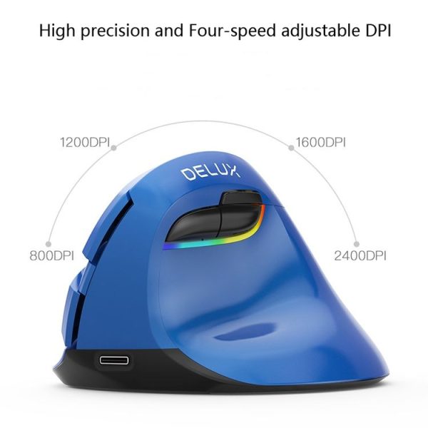 DELUX M618Mini Colorful Wireless Luminous Vertical Mouse Bluetooth Rechargeable Vertical Mouse (Classic black) - Image 6
