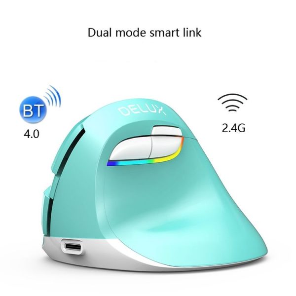 DELUX M618Mini Colorful Wireless Luminous Vertical Mouse Bluetooth Rechargeable Vertical Mouse (Classic black) - Image 7