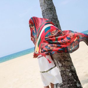 Summer Cotton and Linen Ethnic Travel Silk Scarf Sunscreen Big Shawl Ladies Beach Towel, Size: 180 x 100cm (Red Cashew Nuts)