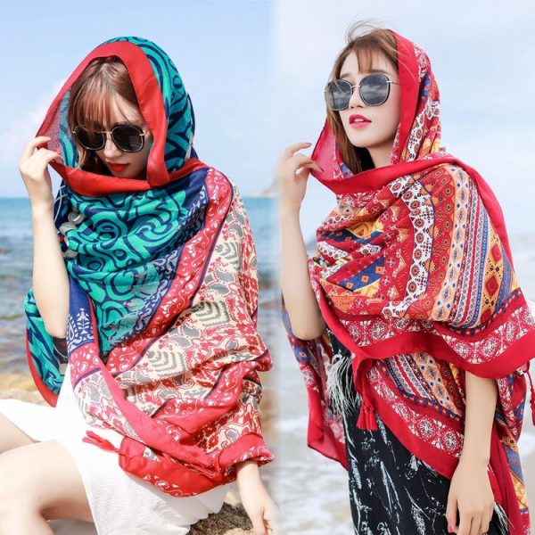 Summer Cotton and Linen Ethnic Travel Silk Scarf Sunscreen Big Shawl Ladies Beach Towel, Size: 180 x 100cm (Red Cashew Nuts) - Image 3