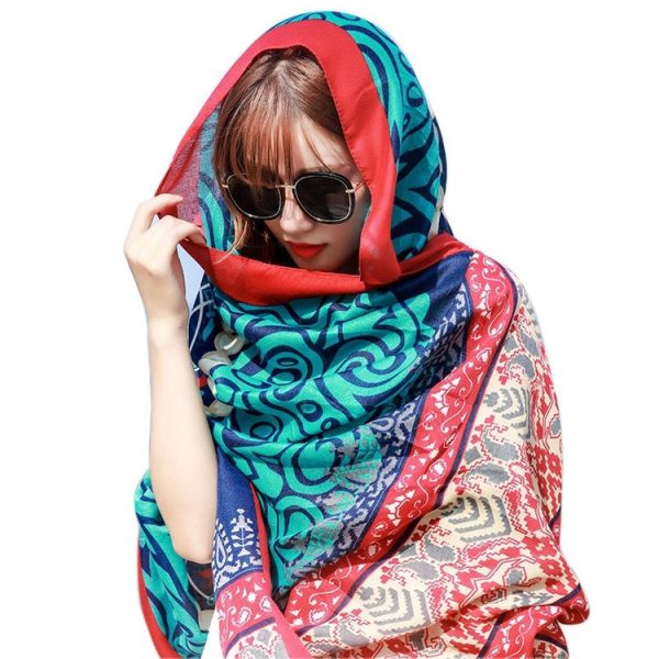 Summer Cotton and Linen Ethnic Travel Silk Scarf Sunscreen Big Shawl Ladies Beach Towel, Size: 180 x 100cm (Red Cashew Nuts) - Image 4