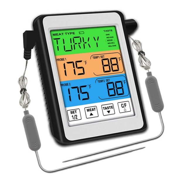CH-212 Dual Probe Color Screen Smart Alarm Grill Kitchen Thermometer, Color: Colorful Backlight