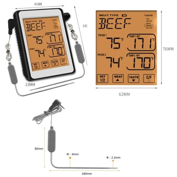 CH-212 Dual Probe Color Screen Smart Alarm Grill Kitchen Thermometer, Color: Colorful Backlight - Image 10