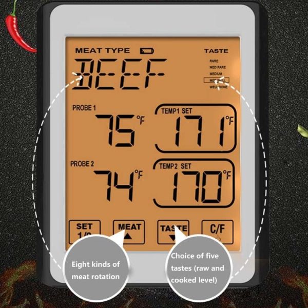 CH-212 Dual Probe Color Screen Smart Alarm Grill Kitchen Thermometer, Color: Orange Backlight - Image 7