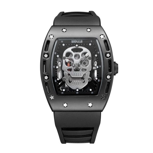 BAOGELA 1612 Skull Silicone Mens Watch Waterproof Sports Quartz Watch (Black Shell White Skull)