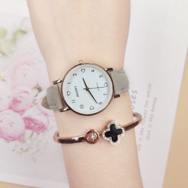 2 PCS JINJWY J605 Small Dial Watch Female Student Simple Retro Watch (Gray) - Image 2
