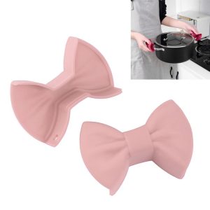 1 Pair Bowknot Silicone Insulation Clip Creative Kitchen Practical Gadgets (Pink)